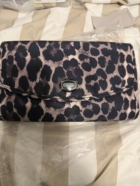 Coach Leopard Print Foldover Clutch in Navy and Taupe
